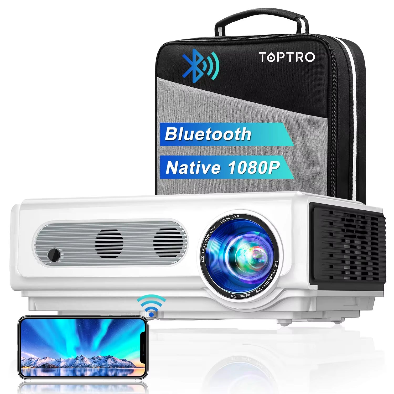 TOPTRO TR82 Projector 4K 7500L Native 1080P Wifi Projector Support 4K Home Theater Projector for Ios / Android/Tv Stick